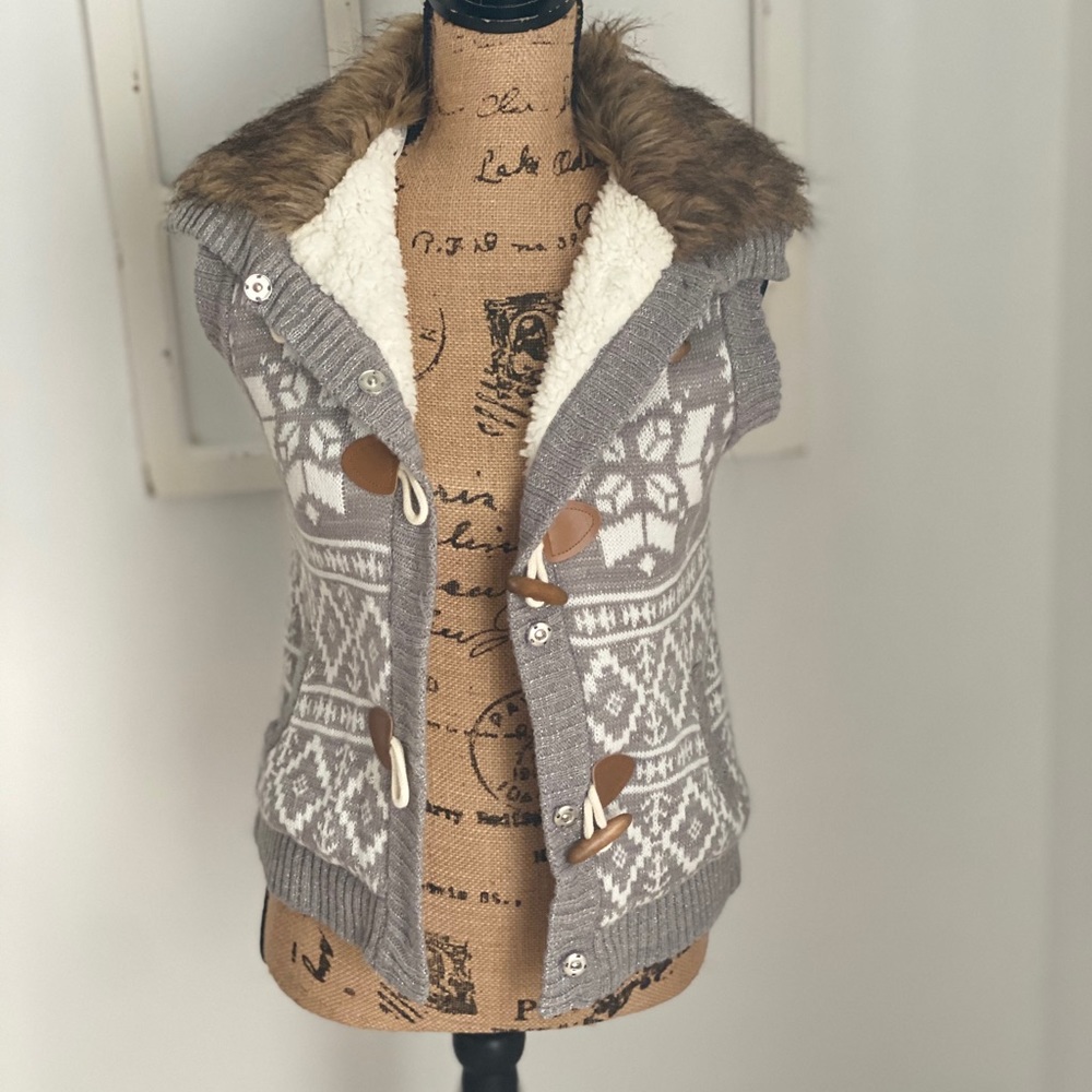 pink republic grey ivory vest